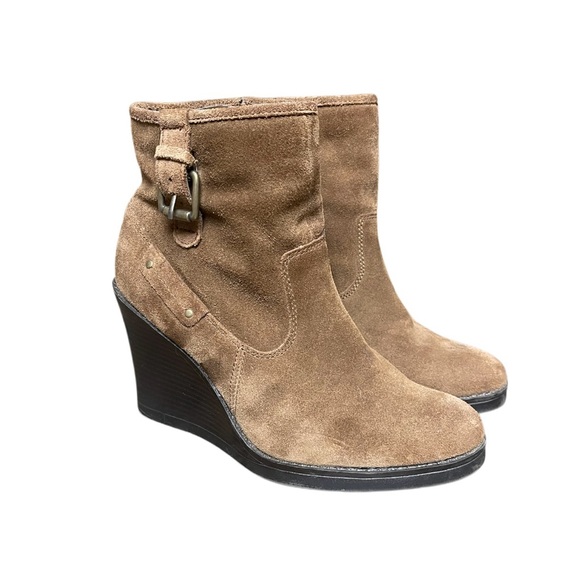 Liz & Co Brown Suede Wedge Boots Booties Size 7.5 M - Picture 1 of 8